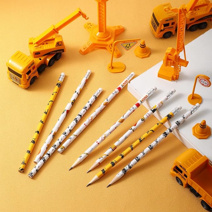 Teling 48 Pcs Construction Party Favors Fun Pencils in Bulk with Eraser for Theme Birthday Supplies Wooden Number 2 Graphite Pencils for Students Back to School Gifts Classroom