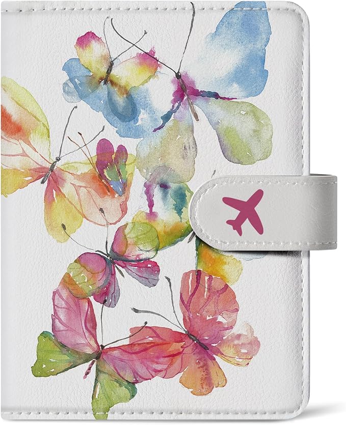 Passport Holder for Travel Essentials, RFID Blocking Leather Cover Wallet with Magnetic Closure, Aesthetic & Cute Passport Book Case for Women and Men - Butterfly