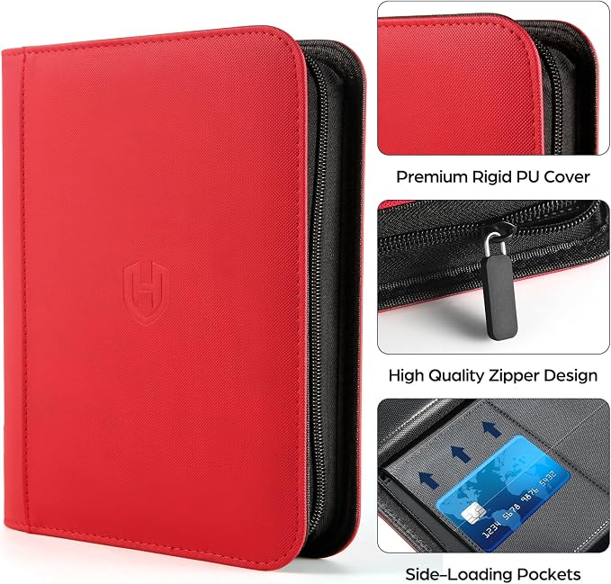 Pemocyny Trading Card Binder with Sleeves, Red, 288 Card Storage Capacity, Durable and Waterproof