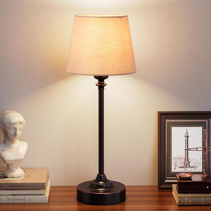 Cordless Table Lamp Rechargeable Bronze - 1 Pack Brass 4000mAH Battery Operated Lamp for Decor, 3000K Stepless Dimming Touch Control Wireless Lamp for Bedroom, Dining Table, Counter, Living Room