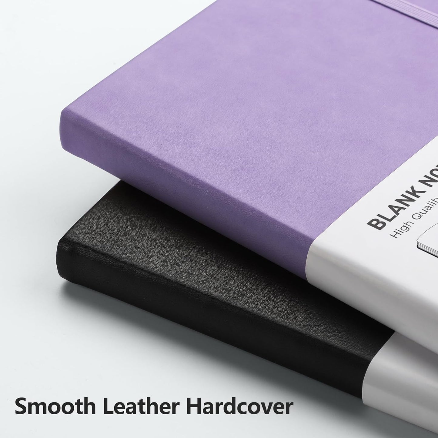 RETTACY Blank Journal Notebook, 2-Pack, 192 Pages per Pack, A5 Medium Size (5.7'' x 8.3''), Leather Hardcover, 100 GSM Thick Paper, for Sketching, Drawing, Painting (Black & Purple)