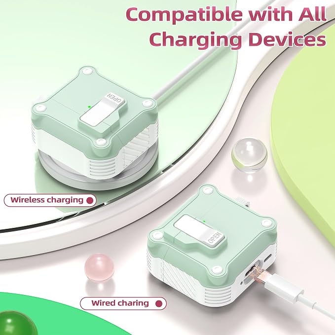 R-FUN for AirPods 4 Case with Lock Magnetic Lid MagSafe, White Mint Grn | Compatible with Apple AirPods 4th Generation Protective Case with Cleaner Kit & Carabiner, Powerful Drop Protection