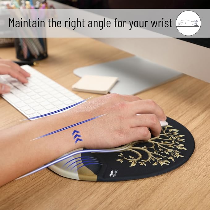 Mr. Pen- Ergonomic Mouse Pad with Wrist Rest, Golden Tree Design | Breathable Fabric with Memory Foam Cushion, Non-Slip Rubber Base, Gel Mouse Pad with Wrist Support