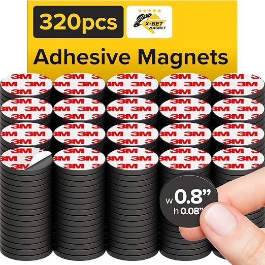 Sticky Flexible Adhesive Magnets for Crafts, 0.8"x0.08" (20x2mm), 320 pcs | Flexible Sticky Magnetic Dots for Office & School Supplies, Whiteboard, Crafts, Fridge, School Projects & Classroom Decor