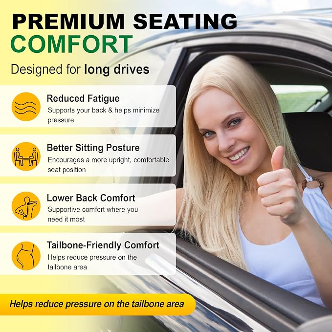 kingphenix 5-Piece Car Seat Cushion Set with Back Support | Full Back Support Pillow and Seat Cushion for Long Driving, Road Trips, Truck, Van, SUV, Black