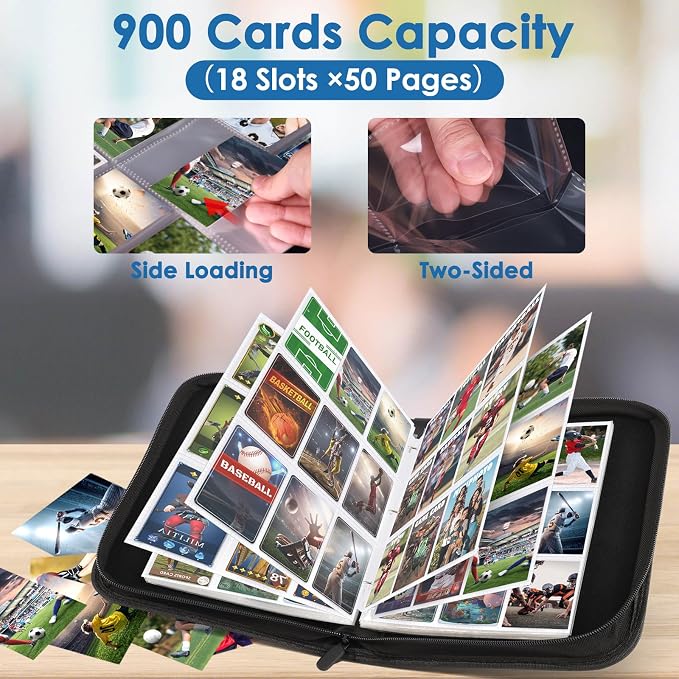 900 Pockets Card Binder, Trading Card 9 Pocket Durable Card Holder Album, Baseball Card Protectors for MTC,TCG, Game Cards, Sports Cards (Red)
