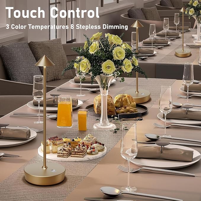 Cordless Rechargeable Led Table Lamp Battery Operated Light Bronze | 6000mAh Touch Desk Lamp 3 Color Dimming Portable Metal Outdoor Waterproof Light for Patio/Restaurant/Dining/Home