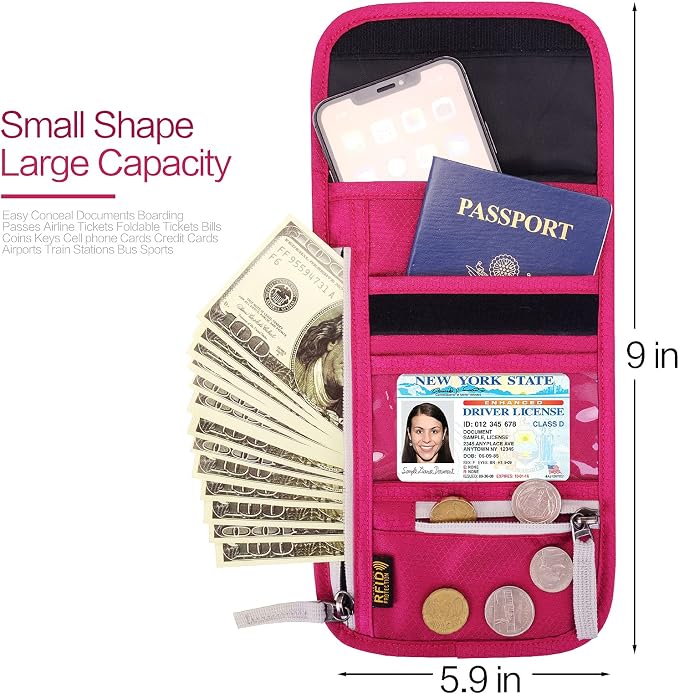Neck Wallet Lightweight RFID Blocking Waterproof Travel Pouch Passport Wallets for Women Men
