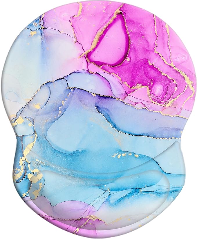 Mouse Pad with Wrist Support, Non Slip Mousepad Wrist Rest for Office, Computer, Laptop & Mac-Comfortable & Lightweight Ergonomic Support Mouse Mat(DL-Pink Blue Marble-3)