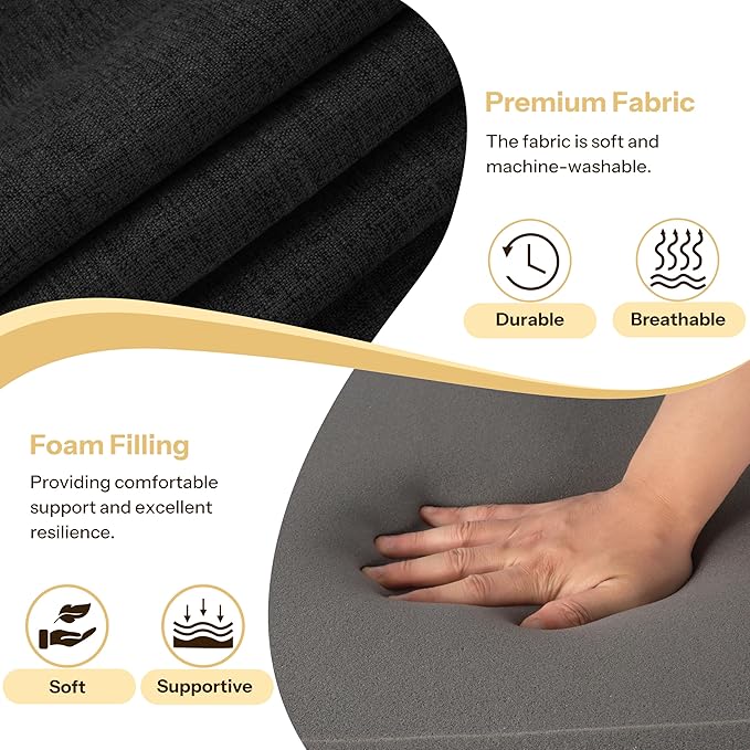 Recliner Cushions for Elderly 20X20X4 Inch Thick Seat Cushion for Recliner Chair with Non-Slip Bottom and Washable Cover Square Chair Cushions for Couch, Armchair, Floor (1, Black)