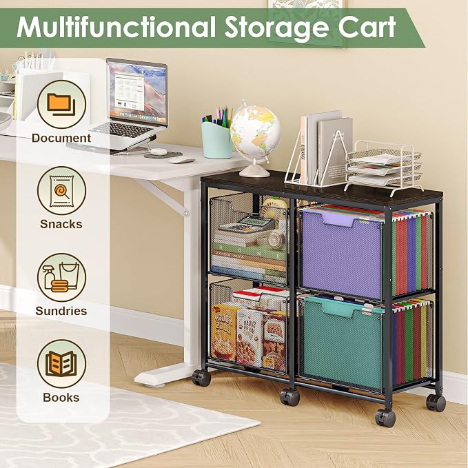 Sbanmao 4 Drawer Lateral File Cabinet, Mobile Filing Cabinet, Printer Stand with Wheels Under Desk Storage Office Storage Cabinet Fits Letter Size for Home Office, Black