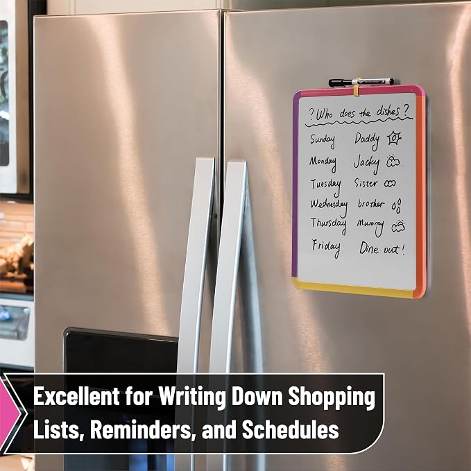 Mr. Pen- Dry Erase Board, 14” x 11” with a Black Dry Erase Marker | Colorful Frame, Small Mini White Board for Students, Fridge, Wall, Locker, Includes Double Sided Tapes