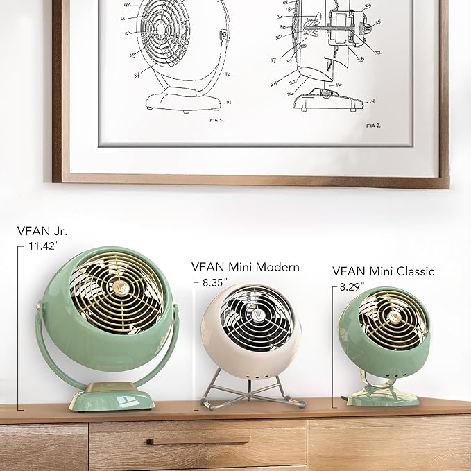 Vornado VFAN™ Mini Fan,Classic Vintage Fan,Retro Metal Air Circulator,For Desk & Bedside,2 Speeds,Adjustable Tilt,Personal Cooling with Targeted Airflow,Quiet-Fan,Green,(Pack of 3)