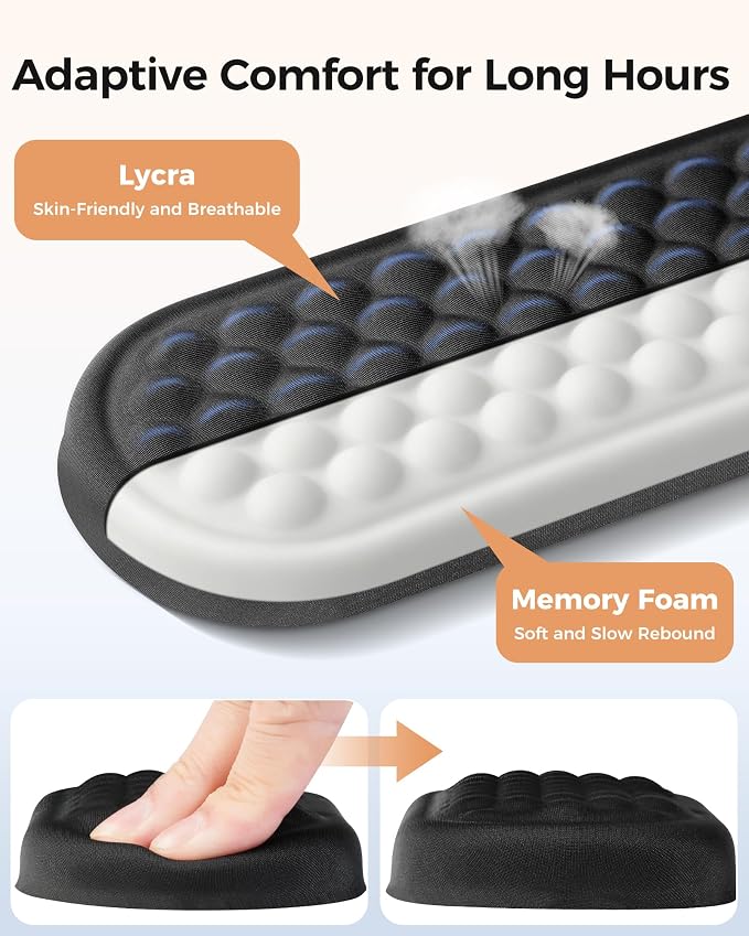 Ergonomic Wrist Support for Computer Keyboard and Mouse, 2-Piece Set | 3D textured Lycra surface, high-density memory foam, non-slip PU base, elbow and forearm support, for work and gaming
