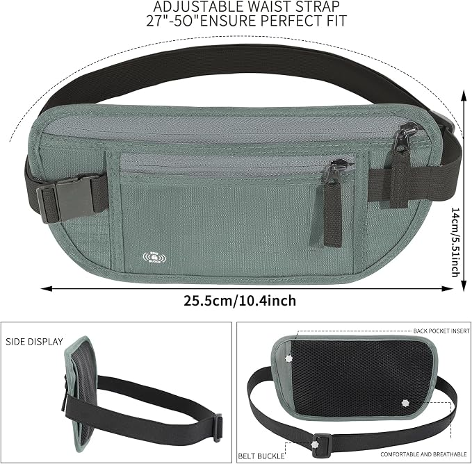 Money Belt for Travel, RFID Blocking, Hidden Money Belt, Passport Holder for Travel (Dark Green)