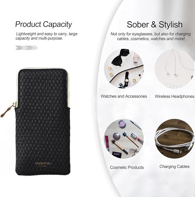 Cockatoo Portable Glasses Case, Drop-Resistant Eyewear Storage Pouch, Slim Soft Case for Sunglasses, with Cleaning Cloth