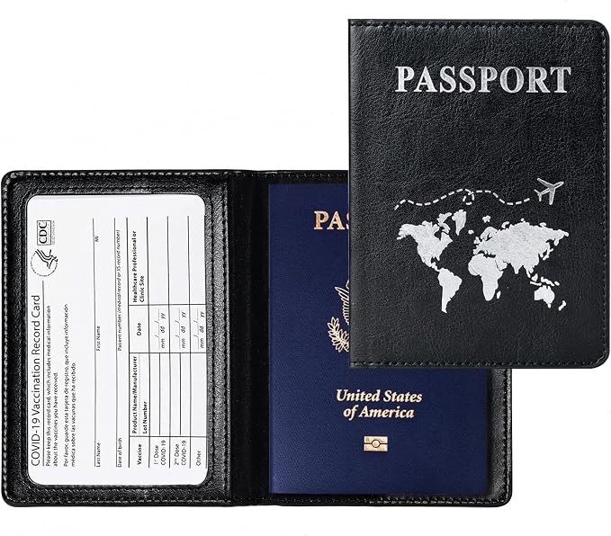 2 Pcs Passport Holders，Ultra Slim Passport Wallet for Travel Essentials | PU Leather Passport Cover for Women and Men (Pink & Purple)