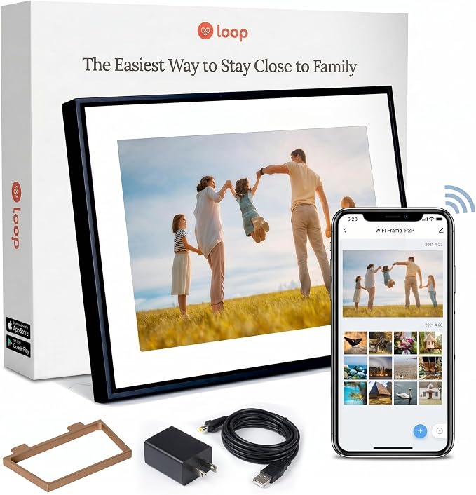 Loop Wi-Fi Digital Picture Frame with Touch Screen – 10-Inch Digital Photo Frame for Home – Text Message and App Photo Sharing – User-Friendly Digital Frame – Gift for Family