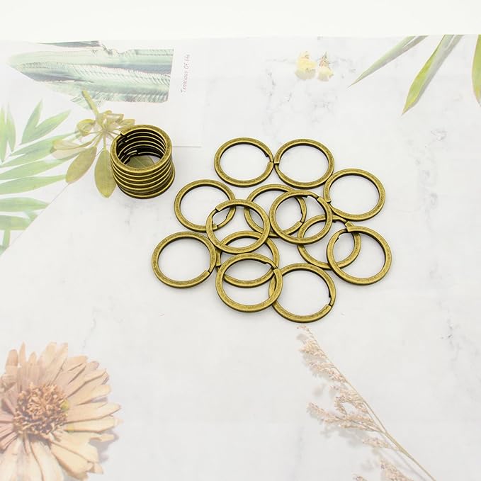 20 Pack Key Ring Keychain 1 Inch 25mm Diameter Metal Flat Split Key Chains Rings for Home Car Dog Tag Office Lanyards Keys Attachment Bronze