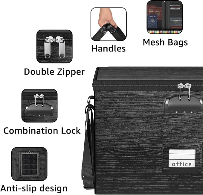 ROSONG Fireproof Document Box File Organizer - Portable Locking Filing Storage Box with Handle Waterproof for Hanging Letter/Legal Folder Important Document