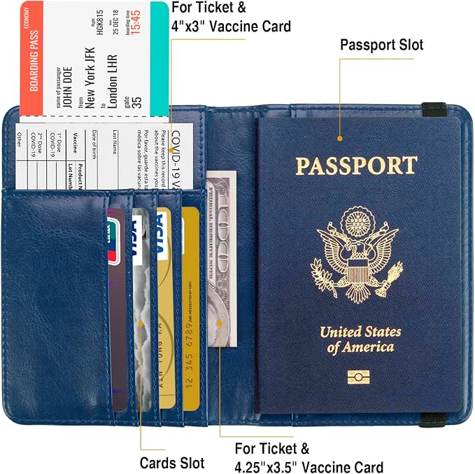Premium Passport Holder for Travel RFID Blocking Passport Cover Slim | Passport Cover for Women Men Leather US Passport Wallet Case for Travel Passport Book Cover Travel Document Organizer Carrier