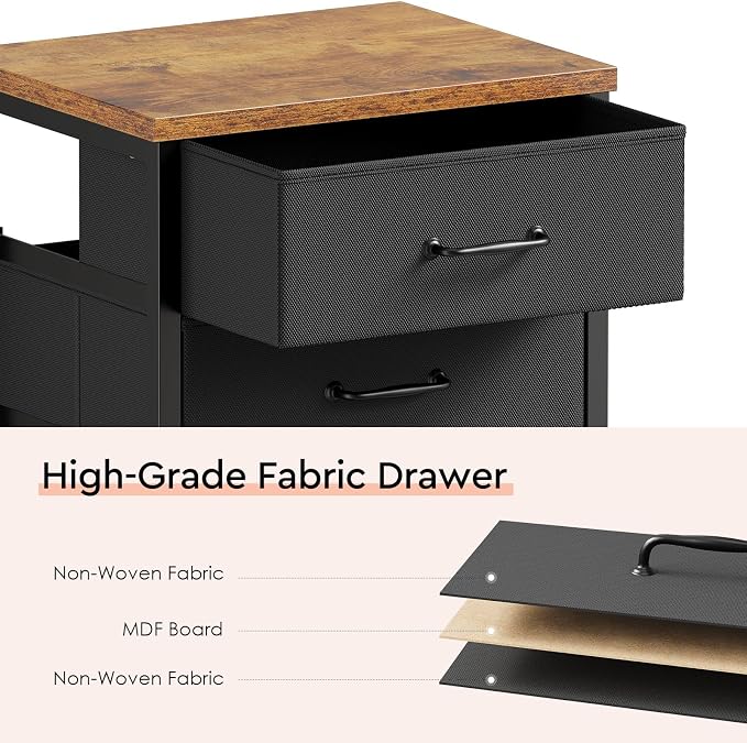 3 Drawer File Cabinet with Wheels with Open Storage Shelf, Rustic Brown