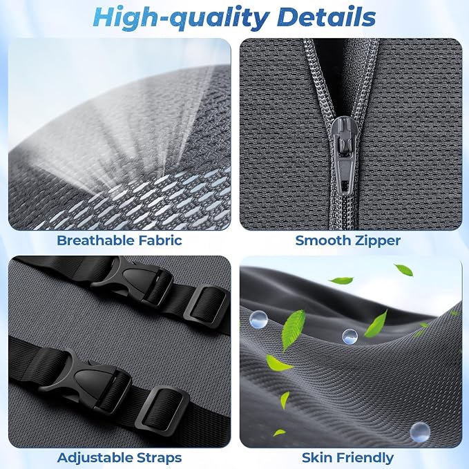 Lumbar Support Pillow, Ergonomic Back Cushion for Office , Grey/X-Large | Memory Foam Back Pillow with Adjustable Strap for Long-Hour Sitting , Gaming Chair, Back Support for Pain Relief