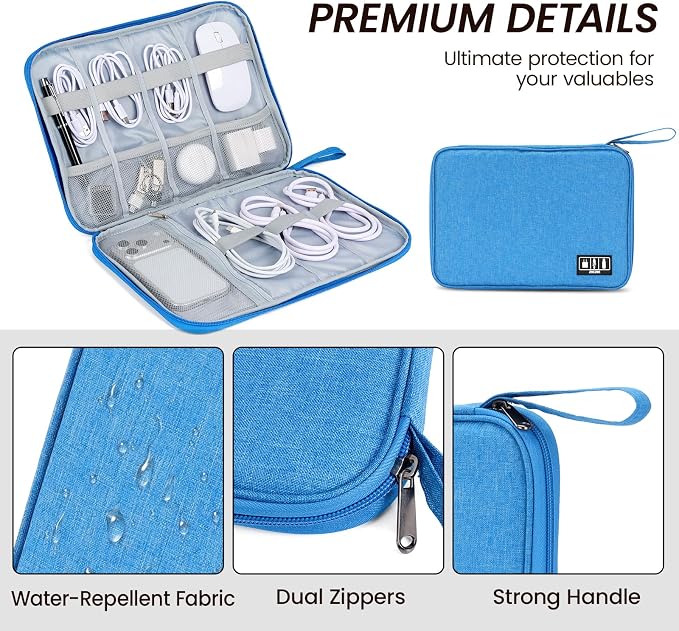 Electronic Organizer Travel Case, Slim Cable Accessories Pouch, Single Layer Tech Pouch & Cord Storage Bag for Chargers, Power Bank, SD Cards - Minimalist Travel Essentials