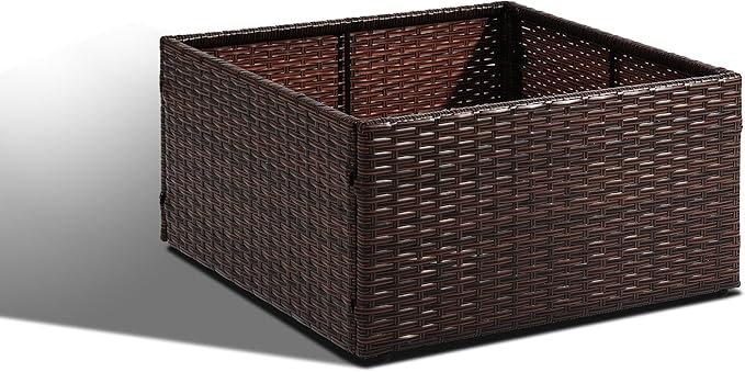 SUNNYPARK Mailbox Post Wrap Planter Box 24x24x12inch | Handmade All-Weather PE Rattan, Easy Assembly, Fits for 4x4 6x6 Posts, Flower Planter Box Decorative for Mailbox Post Outside