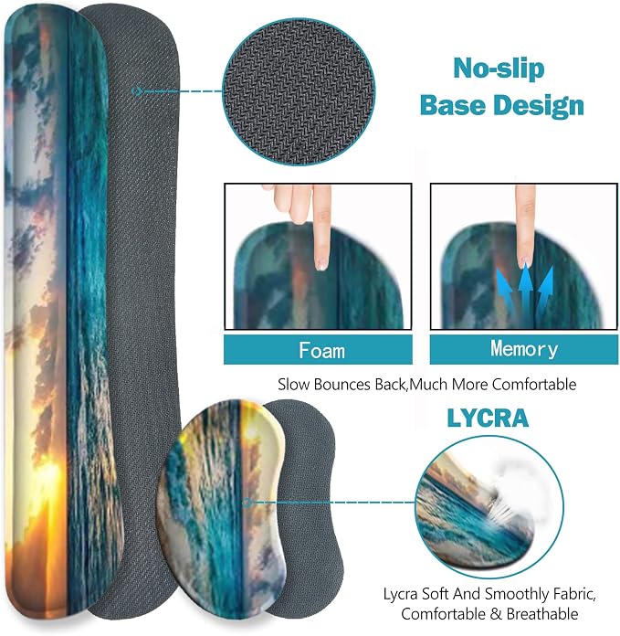 ToLuLu Mouse Pad, Memory Foam Ergonomic Keyboard Mouse Wrist Rest Support | Large Extended Gaming Desk Mat with Stitched Edges, Non-Slip Base Mousepad Set for Home Office Game and Study, Beach Sunset