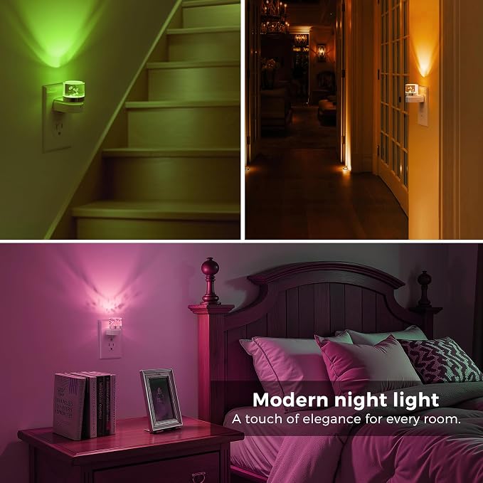 L LOHAS LED Night Light, Night Lights Plug into Wall, Color Changing Nightlight RGB with Dusk to Dawn Sensor, for Halloween, Christmas, Holiday, Hallway Bedroom Kids Room, 2 Pack
