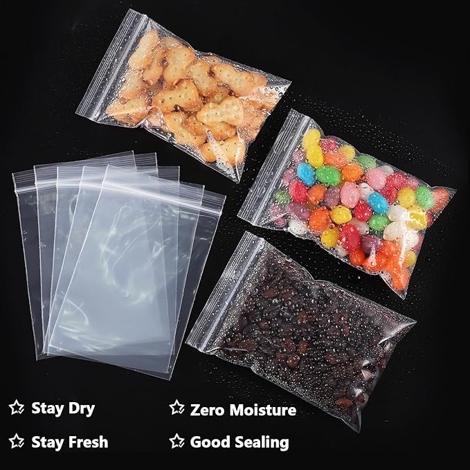 500 PCS 3" x 4" Small Plastic Bags for Jewelry Mini Clear Plastic Poly Bag 2 Mil with Resealable Lock Seal Zipper for Storage Gifts Candy Screws