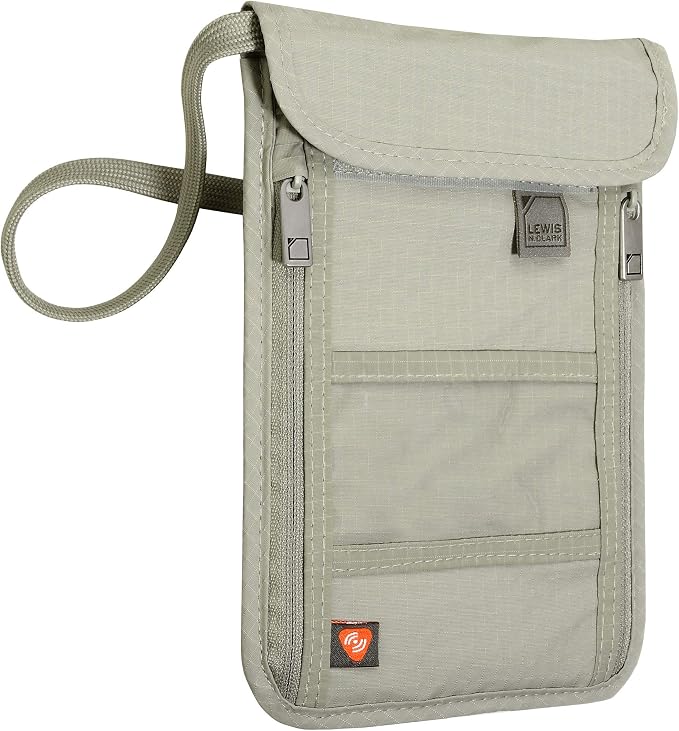 Lewis N. Clark RFID Blocking Stash Neck Wallet, Travel Pouch + Passport Holder for Women & Men, Taupe