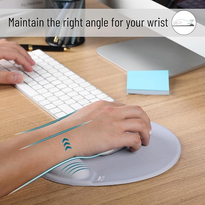 Mr. Pen- Ergonomic Mouse Pad with Wrist Rest | Light Gray Breathable Fabric with Memory Foam Cushion, Non-Slip Rubber Base, Gel Mouse Pad with Wrist Support