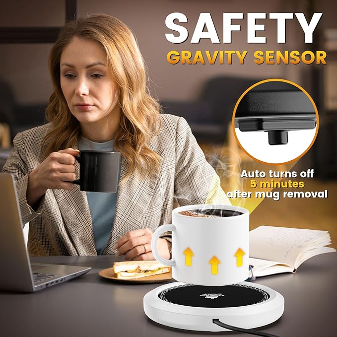 Fast Heating Mug Warmer - 4 Temp Settings & 1-12H Timer, Coffee Cup Warmer Plate for Desk Auto Shut Off, Ideal Beverage Warmer Gift for Coffee, Tea, Milk (White)