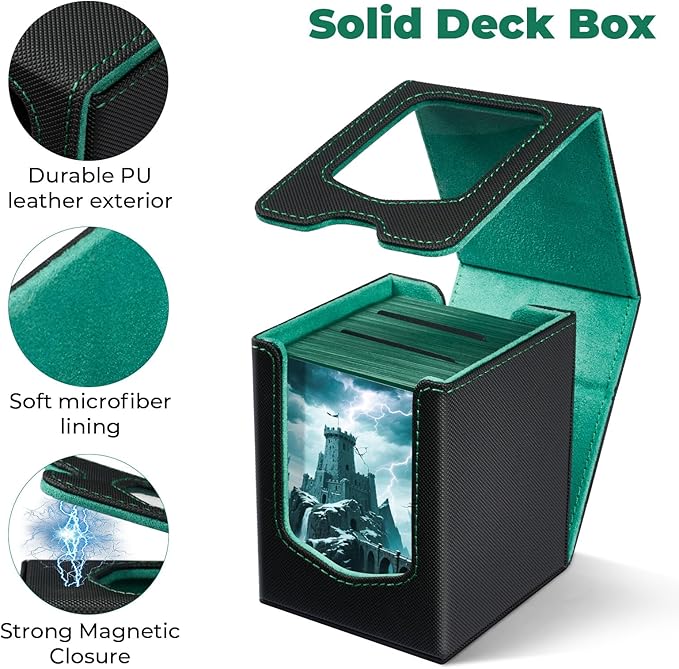 Fabmaker Deck Box Compatible with MTG Commander, (patent Pending) Magnetic Trading Card Storage Box with Comman-der, Fits 100 Double-Sleeved Cards, Card Box Compatible with Magic the Gathering, Beige