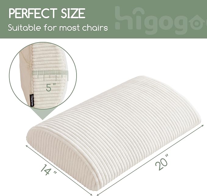 HIGOGOGO Lumbar Support Pillow for Recliner Chair/Accent Chair/Couch, Large Memory Foam Back Support Cushion for Elderly, Recliner Cushions for Back Rest, Pain Relief, Reading, Washable Cover, Beige