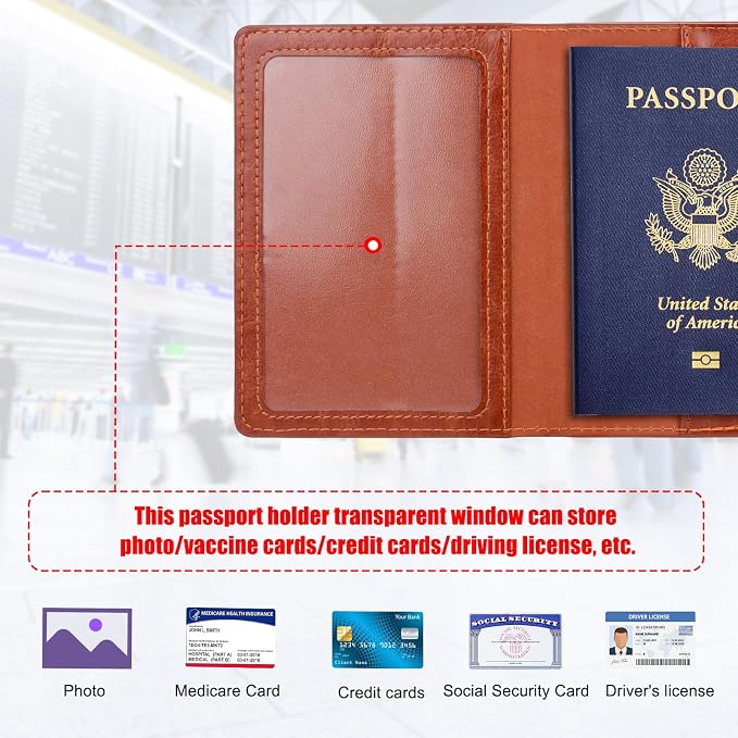 TIGARI Passport Holder for Travel Women Men, Valentines Day Gifts PU Leather Wallet Cover Case Sleeve, Waterproof Protected Document Organizer, Vacation Plane Cruise Travel Essentials
