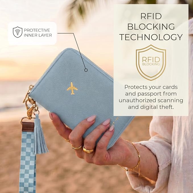 Beautiful Passport Holder And Travel Wallet with Wristlet Strap | All-in-One Organizer for Women Holds up to 4 Passports, w Card Slots and Keychain - RFID Blocking Keeps Documents Safe