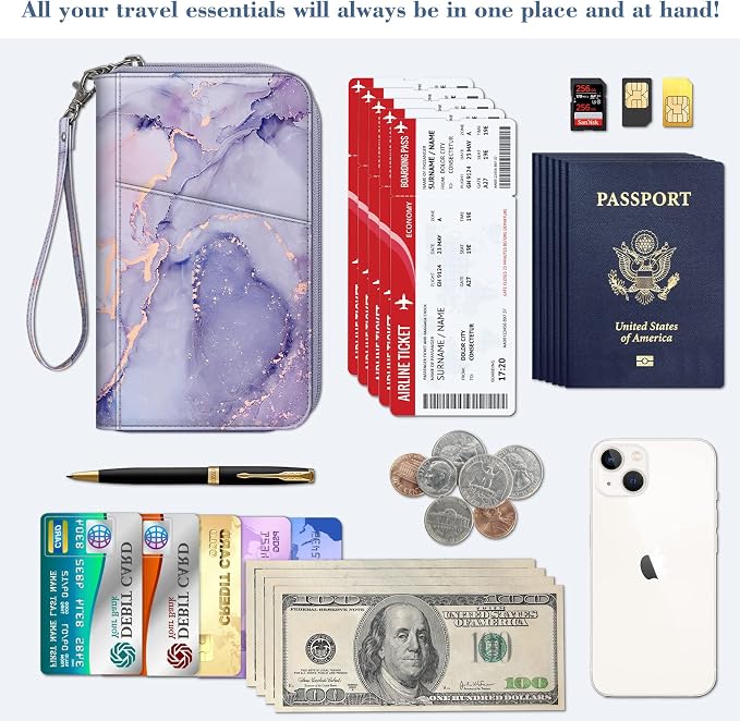 FINTIE Family Passport Holder Wallet Travel Document Organizer Clutch Bag | RFID Blocking Credit Cards Case Cover for Women Men
