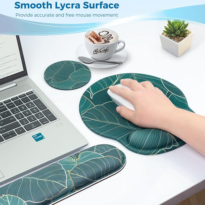 Mouse Pad and Keyboard Wrist Rest Support,Ergonomic Mouse Pad Set | Mousepad With Coaster and Non-Slip PU Base,Pain Relief for Desk Desktop Gaming, Computer,Office -Beach