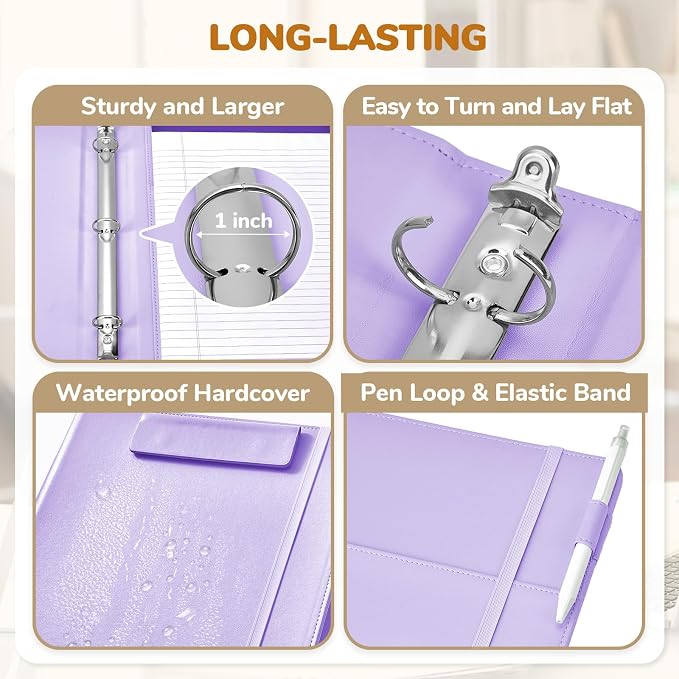JoyCat 3 Ring Binder Clipboard with Storage, 5 Folders, Purple | 3 ring clipboard portfolio combines five expandable folders, a refillable letter-size notepad and storage