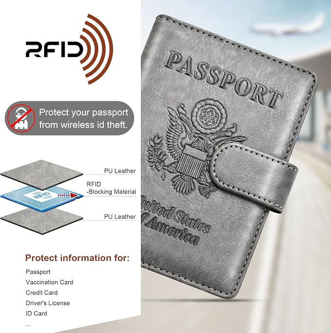 Herain Passport Holder for Travel Essentials, 2 Pcs Passport Cover Wallet Case Travel Gifts Women Men Family, RFID Passports Book Card Holders Travels Cruise Accessories Must Haves