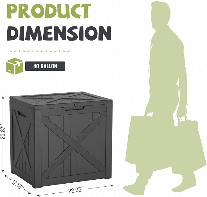 40 Gallon Outdoor Package Delivery Box with Lockable, Waterproof & Weatherproof Secure Parcel Drop Box for Porch, Resin Outside Storage Boxes(Black)
