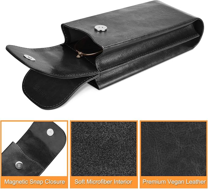 FINTIE Double Glasses Case with Carabiner Hook, Portable Vegan Leather Eyeglass Case Anti-scratch Sunglasses Pouch