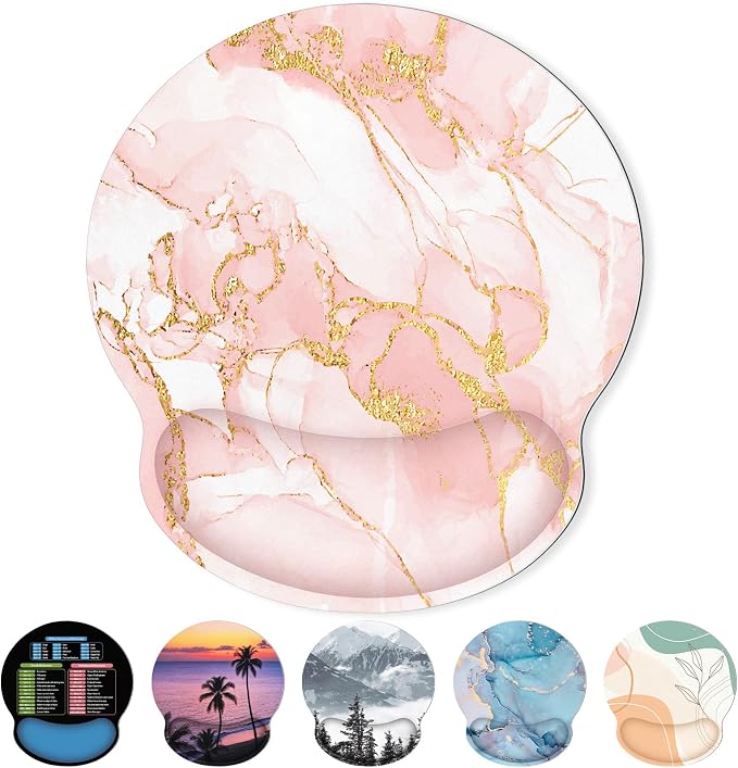 KONVINIT Ergonomic Mouse Pad with Wrist Rest, Small Mousepad with Non-Slip Rubber Base and Smooth Surface, Pink Mouse Pads for Desk, Office Desk Accessories