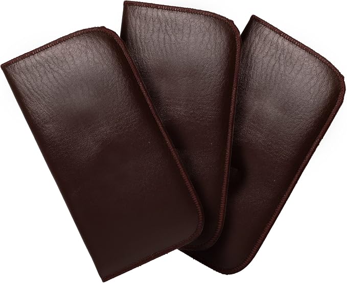 Calabria Slim Faux Leather Eyeglass Case Soft Slip-In Design [Brown - 3 Pack] | Compact Protective Pouch | Soft Case for Glasses | Lightweight Sunglass Storage