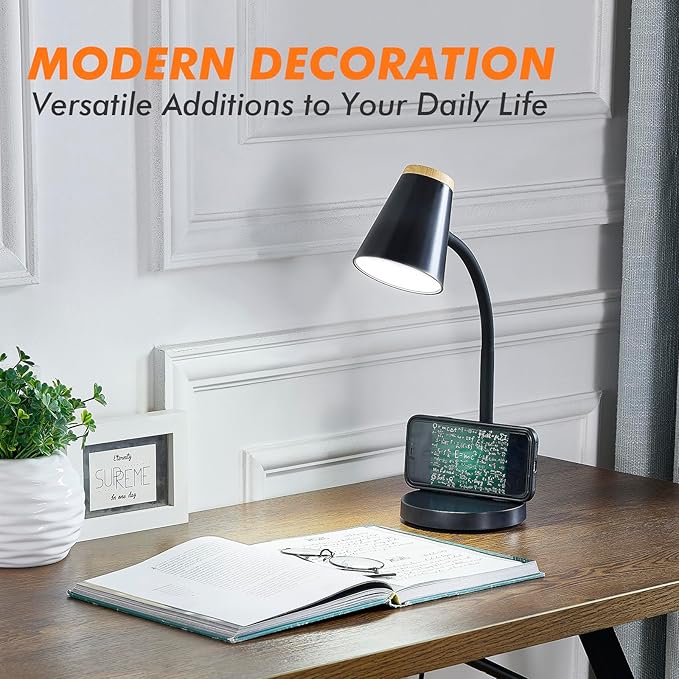 EJIAXIN Desk Lamp for College Dorm Room - Small LED Desk Lamp Touch Dimmable Reading Light for Home Office - Adjustable Flexible Gooseneck Table Lamp for Bedside Bedroom Nightstand Black