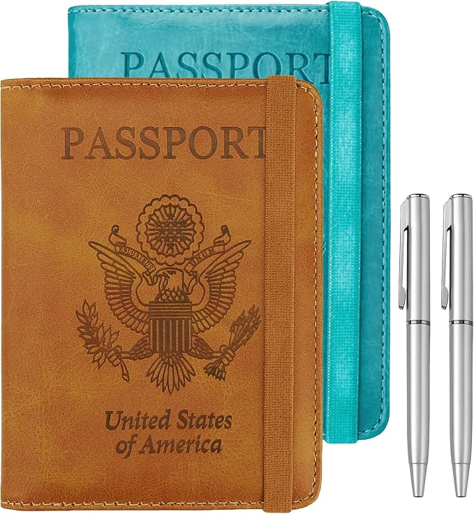 WALNEW Passport Holder for Travel, RFID Passport Wallet, Travel Essentials | PU Leather Passport Cover Case with Pen Holder, Travel Must Haves Accessories, Passport Book Holder for Women Men