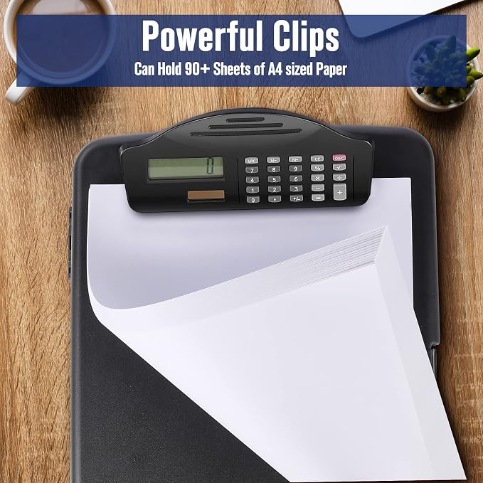 Sunnyclip Clipboard with Storage & Calculator, [20% Thicker] Heavy Duty Plastic Clip Board, Large Capacity Letter Size Side Opening Nursing Slimcase with Pen Holder|Smooth Writing Office Supply